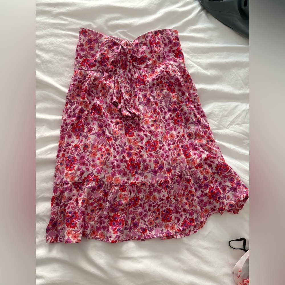 Floral Pink Mini Strapless dress